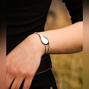 Tear of Freya Bracelet, Upcycled 935 Sterling Silver & Leather. 🆕 🔥